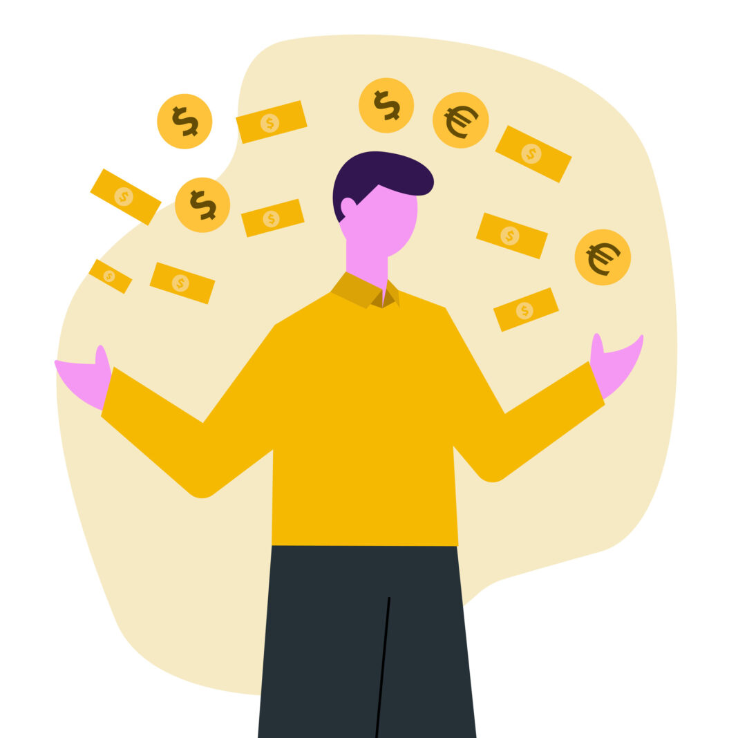 Hombre rico tirando billetes